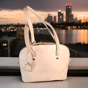 Structured Satchel Handbag Removable Strap Blush Beige Post Feet Large Zippered